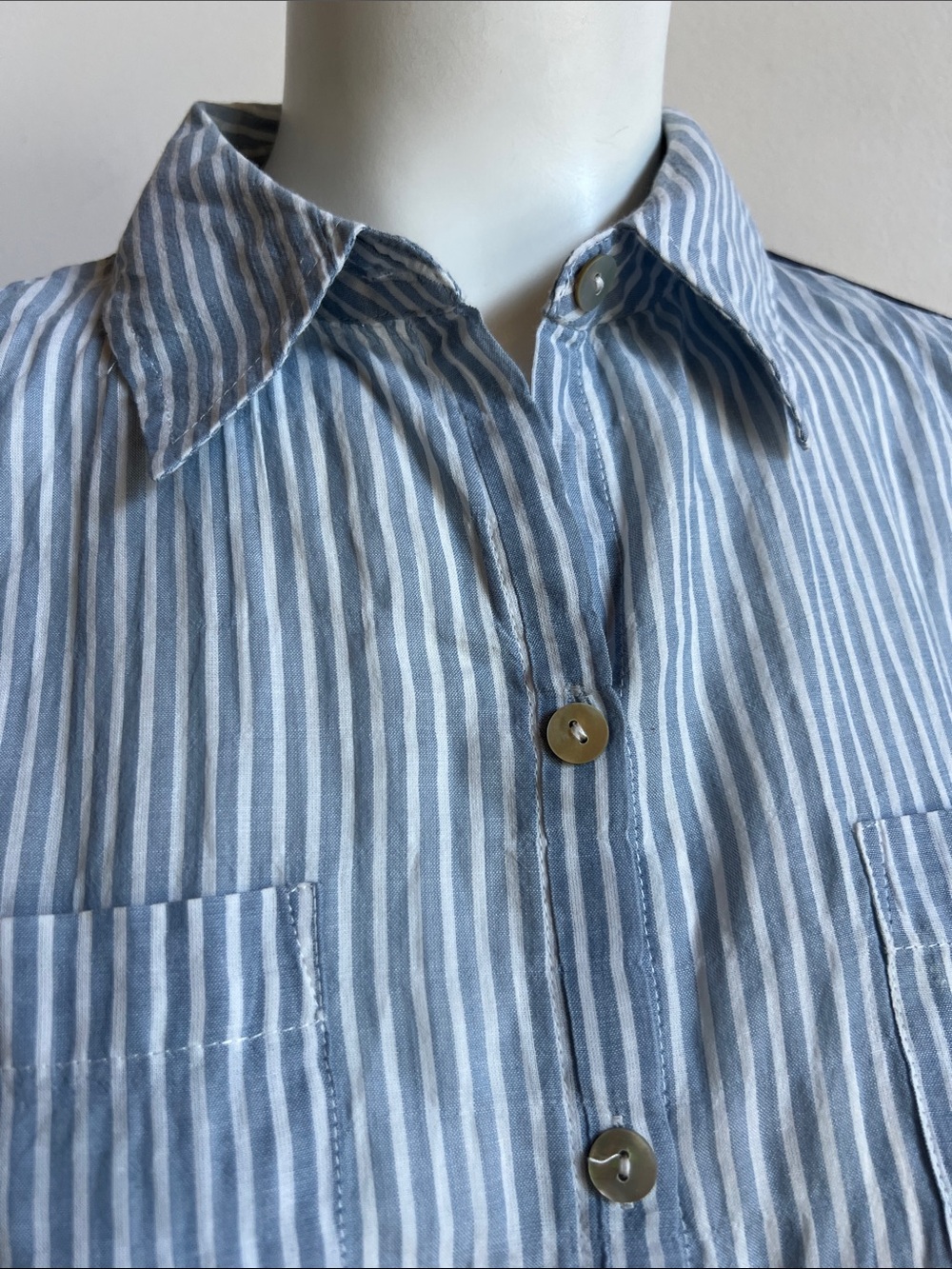 Chico's Striped Button-Down Shirt with Navy floral & Lace Back - Picture 6 of 9
